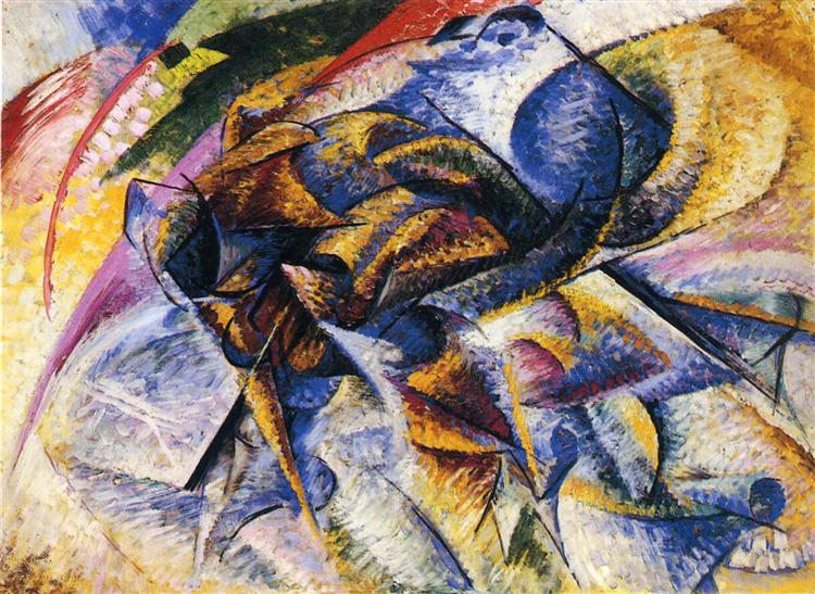 Dynamism of a Cyclist Umberto Boccioni Date: 1913; Milan, Italy Style: Futurism Genre: figurative Media: oil, canvas Location: Peggy Guggenheim Collection, Venice, Italy Dimensions: 95 x 70 cm